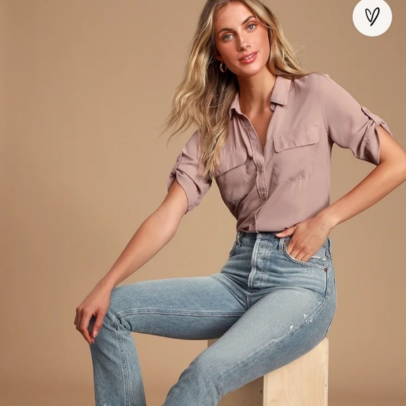 Lulu's Mauve Pink Button-up Collared Utility Top - Picture 3 of 5